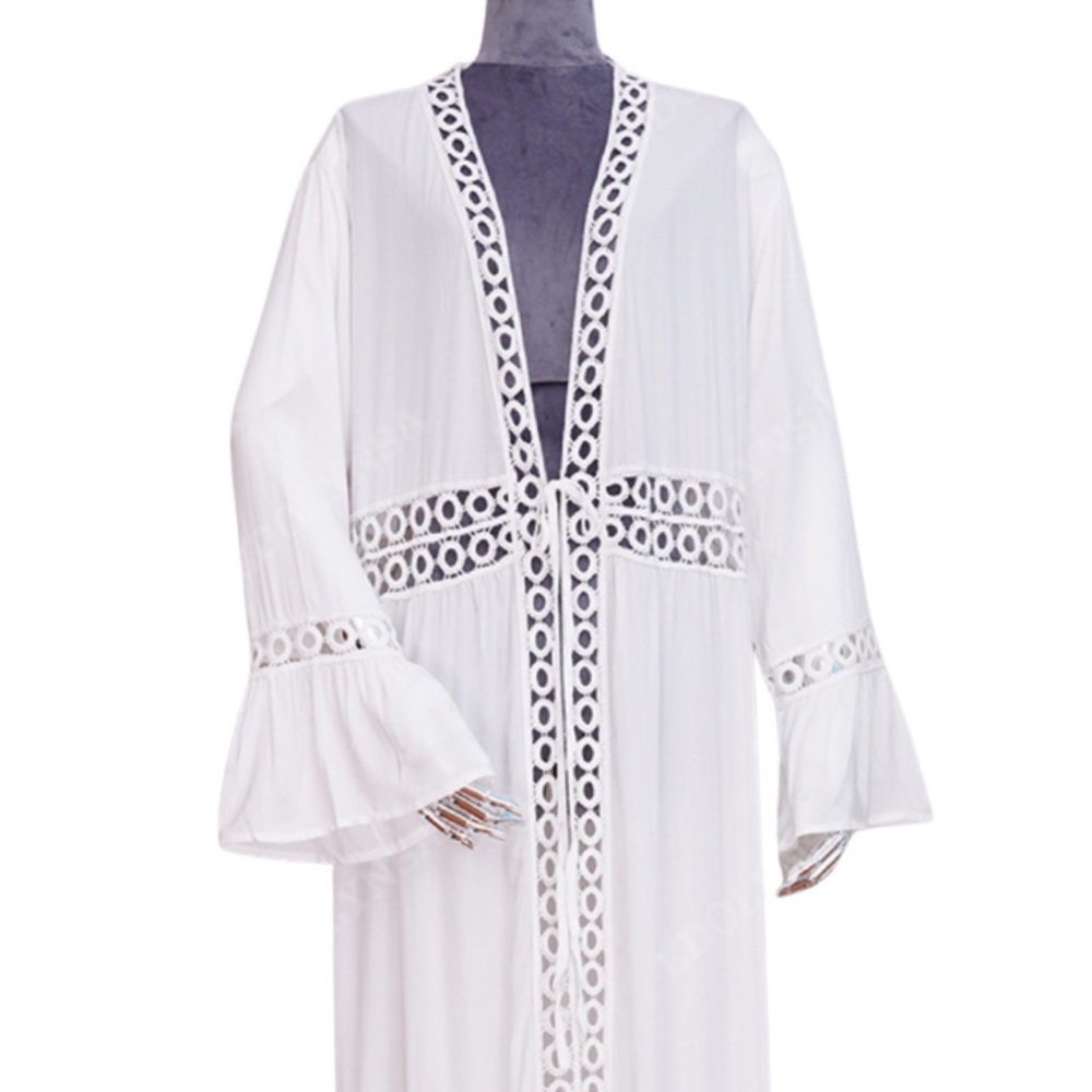 Boho Flowing White Cover Up Crochet Detail - Picture 9 of 16